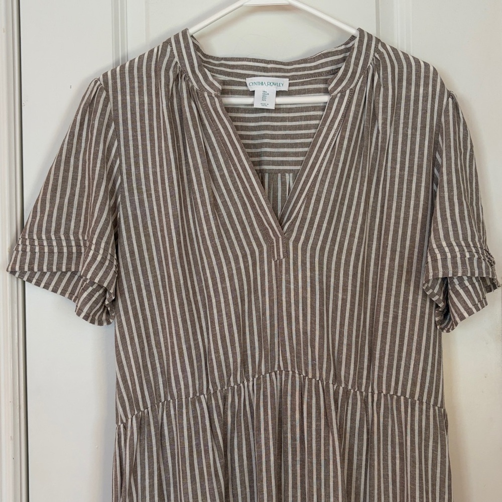 Cynthia Rowley Beige and White Striped Tiered Maxi Dress - Picture 4 of 10